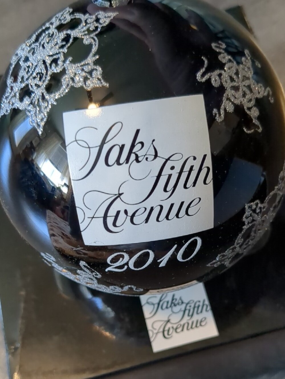 Saks Fifth Avenue Black and Silver 2010 Holiday Ornament Christmas Snowflake